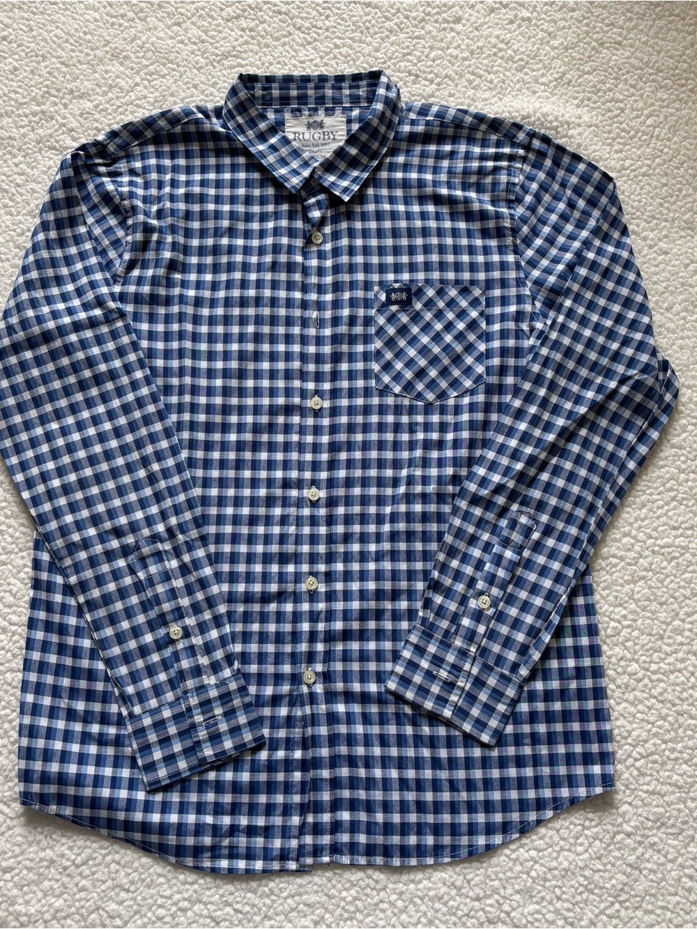 Rugby University Blue Gingham Check Button Down Shirt M Academia Preppy Ivyleage